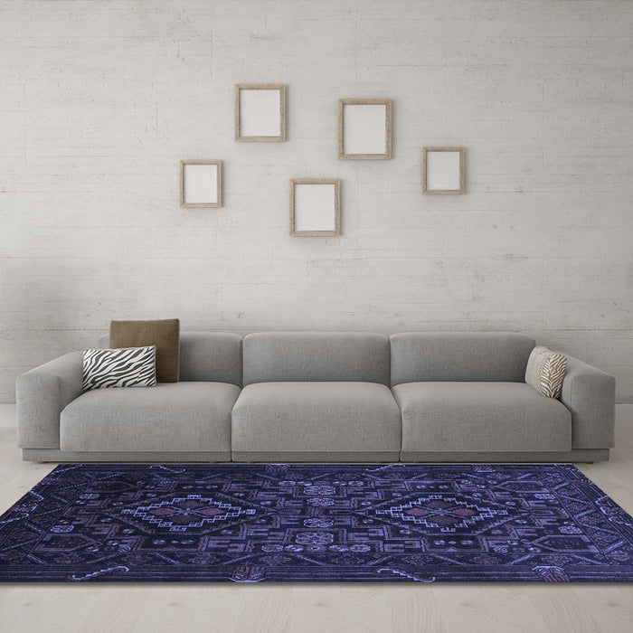 Machine Washable Persian Blue Traditional Rug in a Living Room, wshtr2359blu
