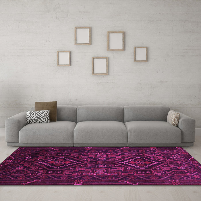 Machine Washable Persian Pink Traditional Rug in a Living Room, wshtr2359pnk