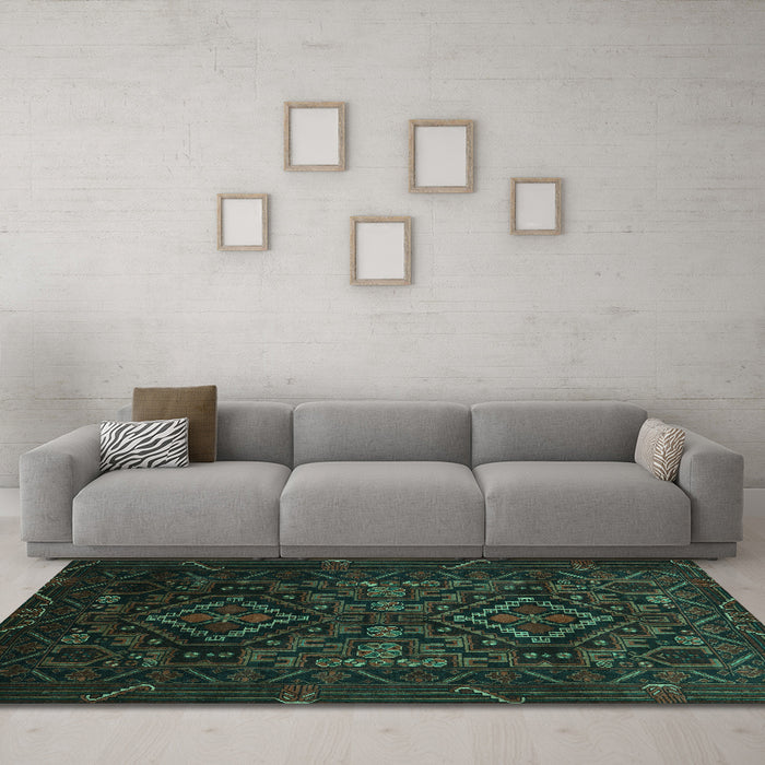 Machine Washable Persian Turquoise Traditional Area Rugs in a Living Room,, wshtr2359turq