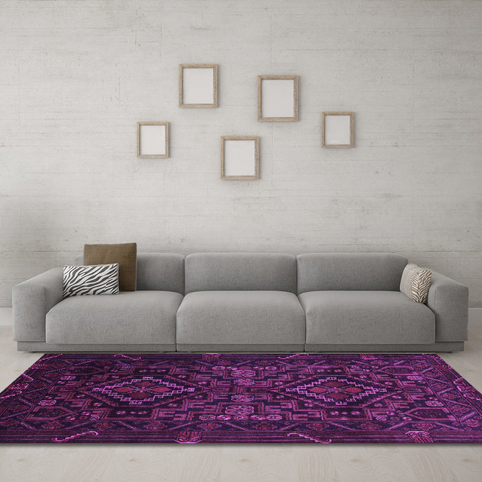 Machine Washable Persian Purple Traditional Area Rugs in a Living Room, wshtr2359pur