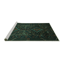 Sideview of Machine Washable Persian Turquoise Traditional Area Rugs, wshtr2359turq