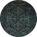 Round Machine Washable Persian Light Blue Traditional Rug, wshtr2359lblu