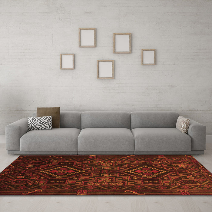 Machine Washable Persian Orange Traditional Area Rugs in a Living Room, wshtr2359org