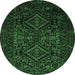 Round Machine Washable Persian Emerald Green Traditional Area Rugs, wshtr2359emgrn