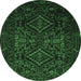 Round Persian Emerald Green Traditional Rug, tr2359emgrn