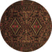 Round Machine Washable Persian Brown Traditional Rug, wshtr2359brn