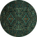 Round Machine Washable Persian Turquoise Traditional Area Rugs, wshtr2359turq