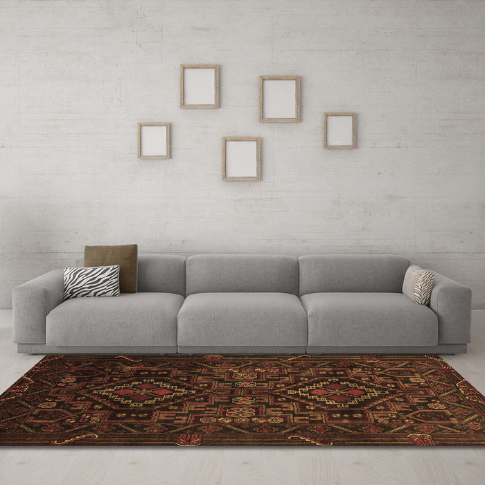 Machine Washable Persian Brown Traditional Rug in a Living Room,, wshtr2359brn