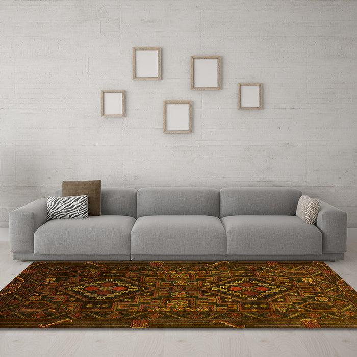 Machine Washable Persian Yellow Traditional Rug in a Living Room, wshtr2359yw