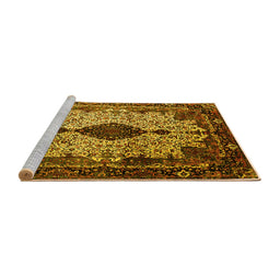 Sideview of Machine Washable Medallion Yellow Traditional Rug, wshtr235yw