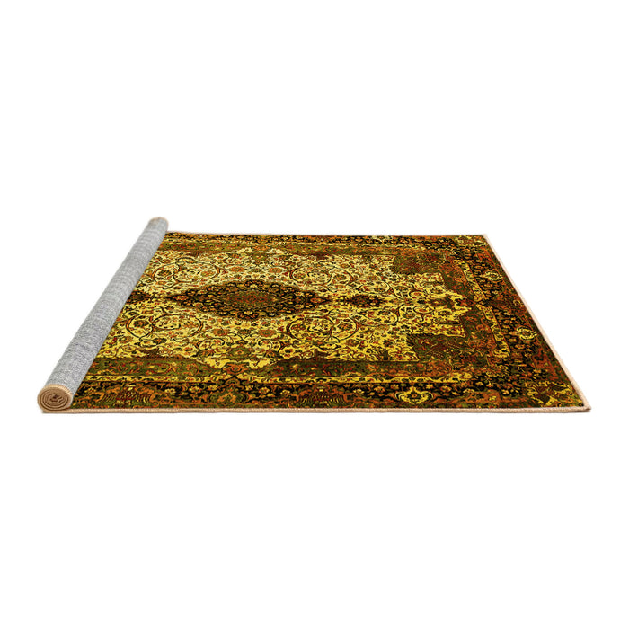 Sideview of Machine Washable Medallion Yellow Traditional Rug, wshtr235yw