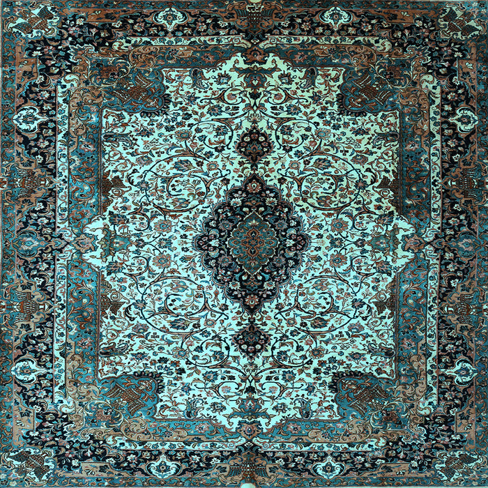 Square Machine Washable Medallion Light Blue Traditional Rug, wshtr235lblu