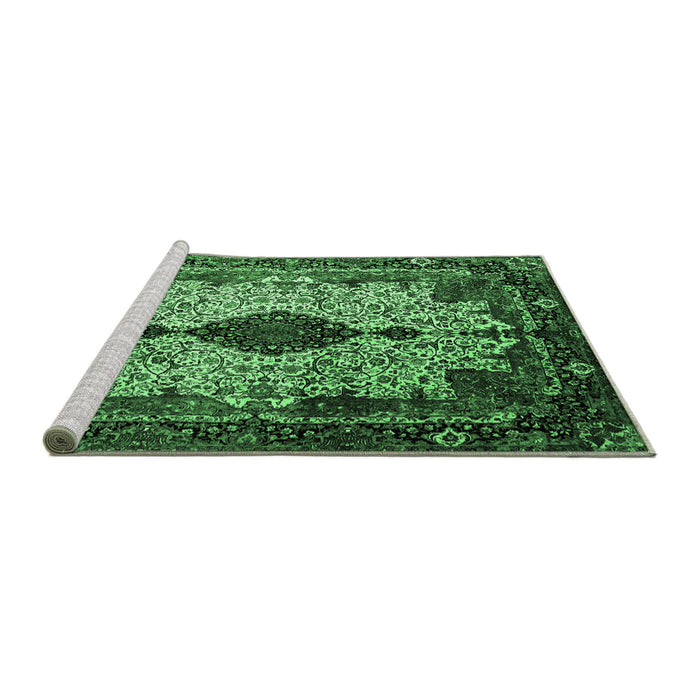 Sideview of Machine Washable Medallion Emerald Green Traditional Area Rugs, wshtr235emgrn