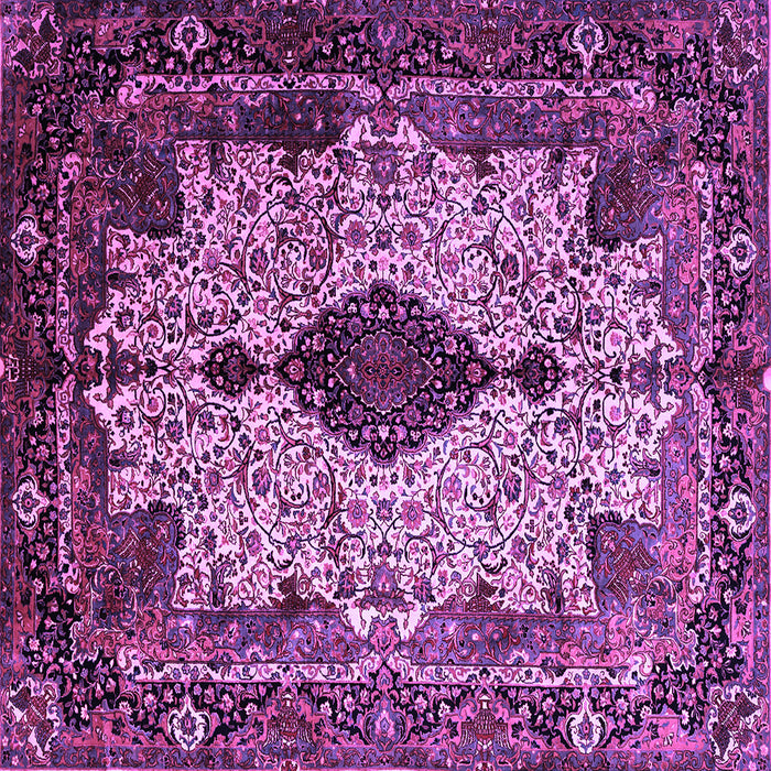 Square Machine Washable Medallion Purple Traditional Area Rugs, wshtr235pur