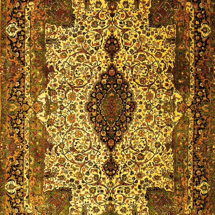 Machine Washable Medallion Yellow Traditional Rug, wshtr235yw
