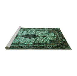 Sideview of Machine Washable Medallion Turquoise Traditional Area Rugs, wshtr235turq