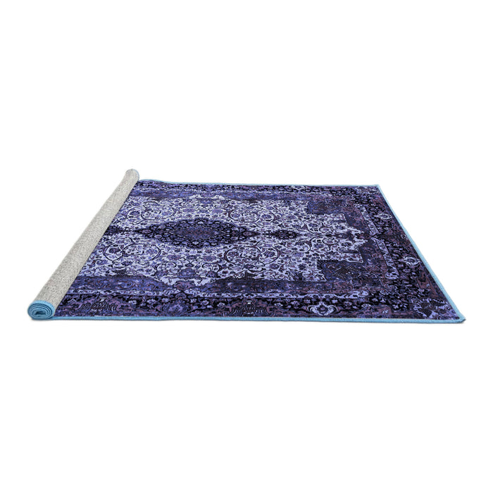 Sideview of Machine Washable Medallion Blue Traditional Rug, wshtr235blu
