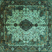 Square Machine Washable Medallion Turquoise Traditional Area Rugs, wshtr235turq