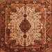 Round Machine Washable Medallion Orange Traditional Area Rugs, wshtr235org