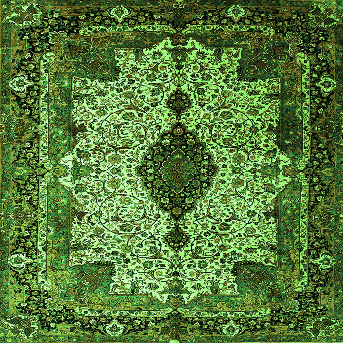 Round Machine Washable Medallion Green Traditional Area Rugs, wshtr235grn