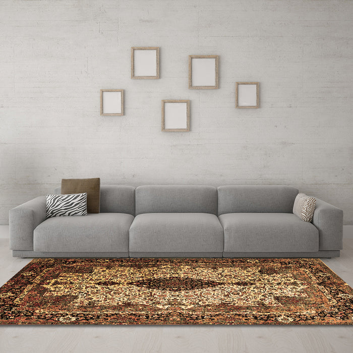 Machine Washable Medallion Brown Traditional Rug in a Living Room,, wshtr235brn