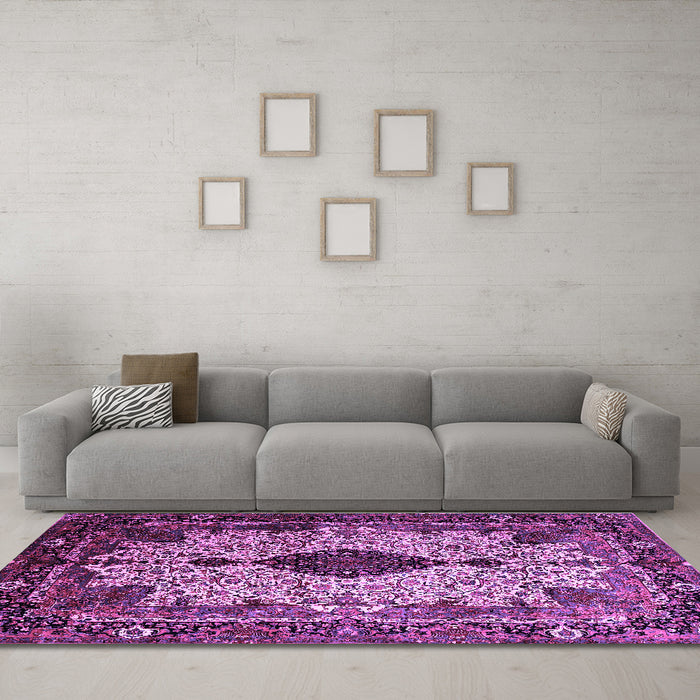 Machine Washable Medallion Purple Traditional Area Rugs in a Living Room, wshtr235pur