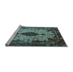 Sideview of Machine Washable Medallion Light Blue Traditional Rug, wshtr235lblu