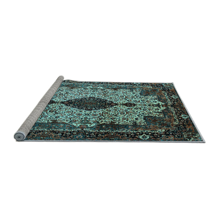 Sideview of Machine Washable Medallion Light Blue Traditional Rug, wshtr235lblu