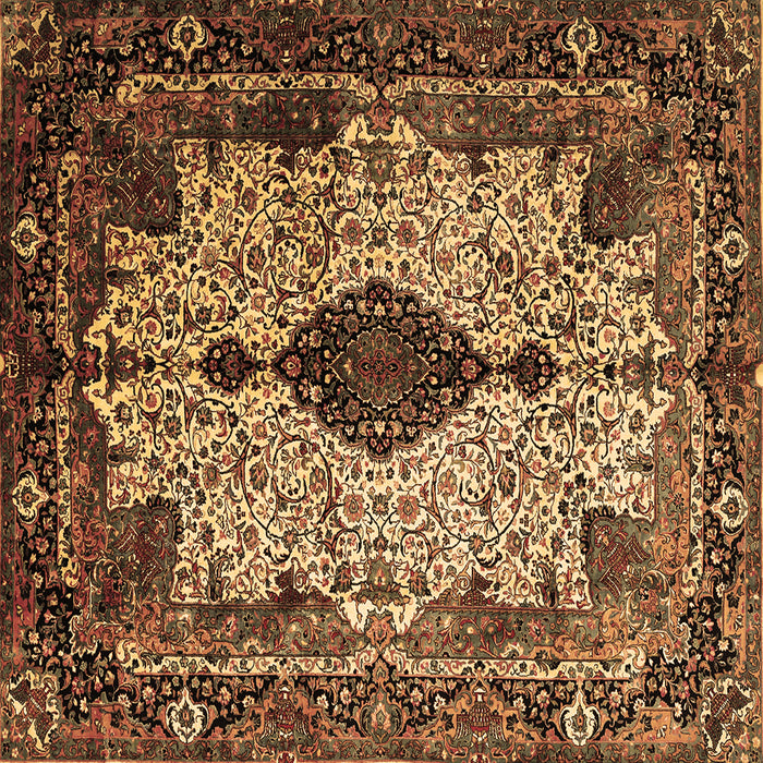 Square Machine Washable Medallion Brown Traditional Rug, wshtr235brn