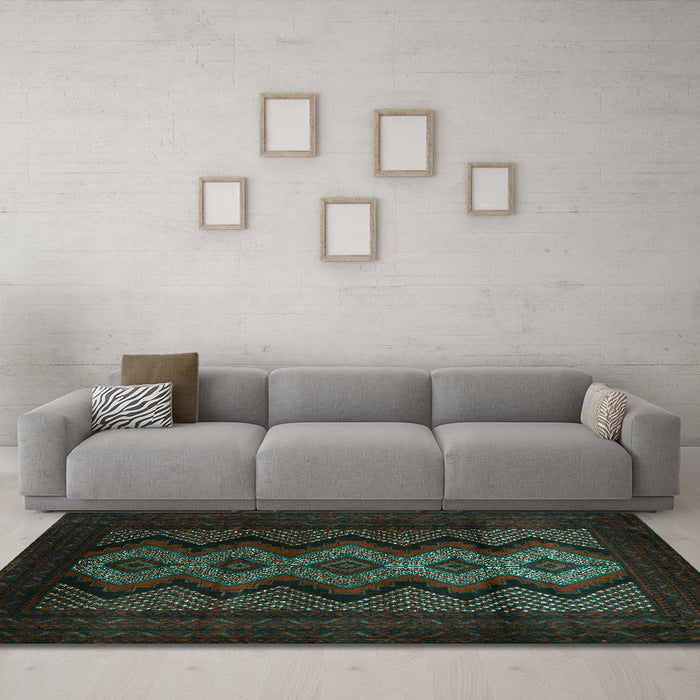 Machine Washable Southwestern Turquoise Country Area Rugs in a Living Room,, wshtr2360turq