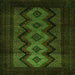 Round Machine Washable Southwestern Green Country Area Rugs, wshtr2360grn