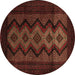 Round Machine Washable Southwestern Brown Country Rug, wshtr2360brn