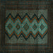 Square Machine Washable Southwestern Turquoise Country Area Rugs, wshtr2360turq