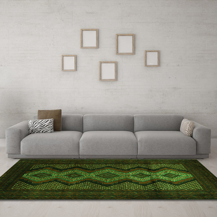 Machine Washable Southwestern Green Country Area Rugs in a Living Room,, wshtr2360grn