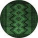 Round Southwestern Emerald Green Country Rug, tr2360emgrn