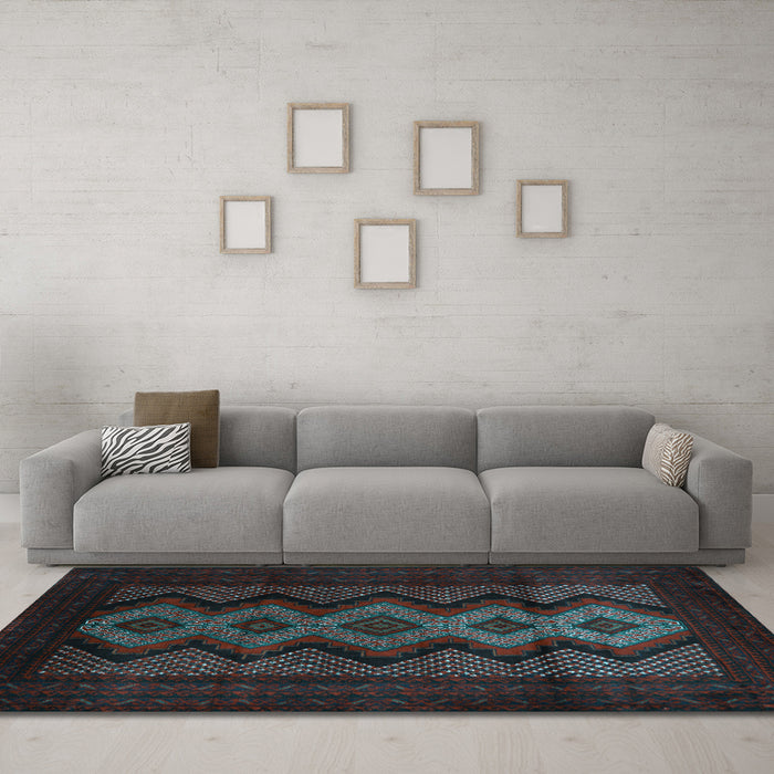 Machine Washable Southwestern Light Blue Country Rug in a Living Room, wshtr2360lblu