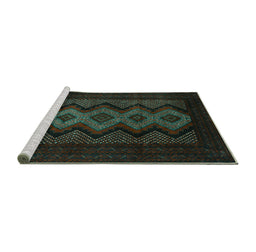 Sideview of Machine Washable Southwestern Turquoise Country Area Rugs, wshtr2360turq