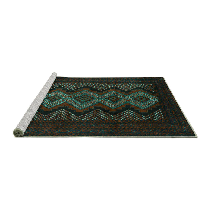 Sideview of Machine Washable Southwestern Turquoise Country Area Rugs, wshtr2360turq