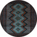 Round Machine Washable Southwestern Light Blue Country Rug, wshtr2360lblu