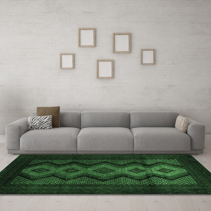 Machine Washable Southwestern Emerald Green Country Area Rugs in a Living Room,, wshtr2360emgrn
