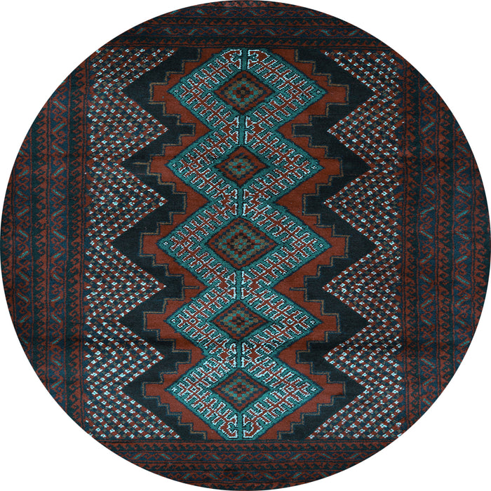 Round Southwestern Light Blue Country Rug, tr2360lblu