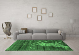 Machine Washable Animal Emerald Green Traditional Area Rugs in a Living Room,, wshtr2361emgrn