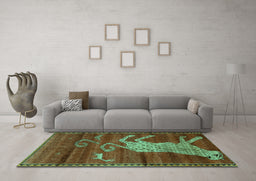 Machine Washable Animal Turquoise Traditional Area Rugs in a Living Room,, wshtr2361turq