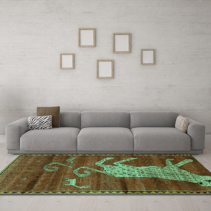 Machine Washable Animal Turquoise Traditional Area Rugs in a Living Room,, wshtr2361turq