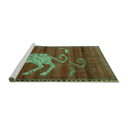 Sideview of Machine Washable Animal Turquoise Traditional Area Rugs, wshtr2361turq