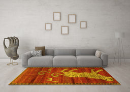 Machine Washable Animal Yellow Traditional Rug in a Living Room, wshtr2361yw