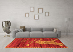 Machine Washable Animal Orange Traditional Area Rugs in a Living Room, wshtr2361org