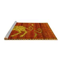 Sideview of Machine Washable Animal Yellow Traditional Rug, wshtr2361yw