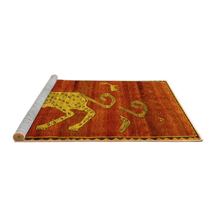 Sideview of Machine Washable Animal Yellow Traditional Rug, wshtr2361yw