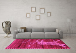 Machine Washable Animal Pink Traditional Rug in a Living Room, wshtr2361pnk